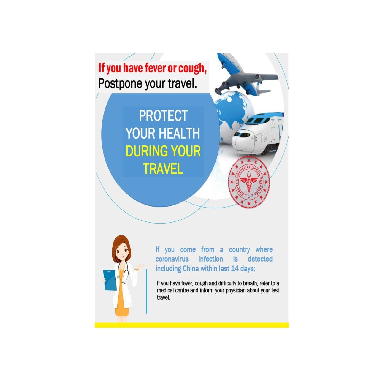 Seyahatlerinizde Sağlığınızı Koruyun Levhası (İngilizce)