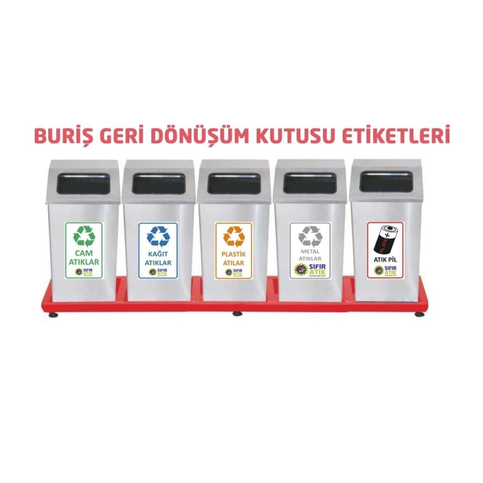 Buriş Geri Dönüşüm Kutusu Sticker Etiketleri Set-2 20x30 cm 7li Paket