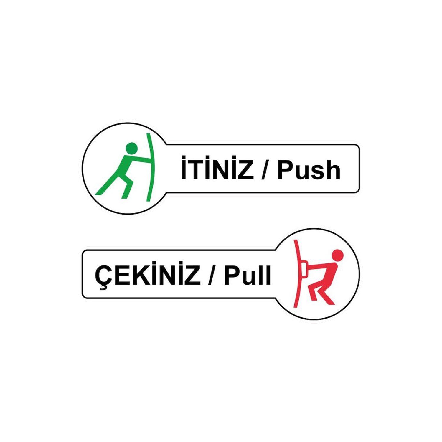 İtiniz / Çekiniz (Push/Pull) 10x30 cm Türkçe/İngilizce Sticker Kapı Etiketi 2'li Set 10'lu Paket