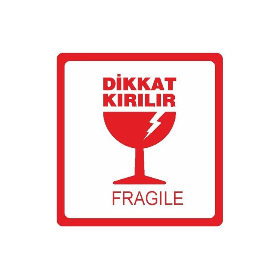 Dikkat Kırılır Etiketi Sticker 10×10 cm | Kırılabilir Ürün Uyarı Etiketi