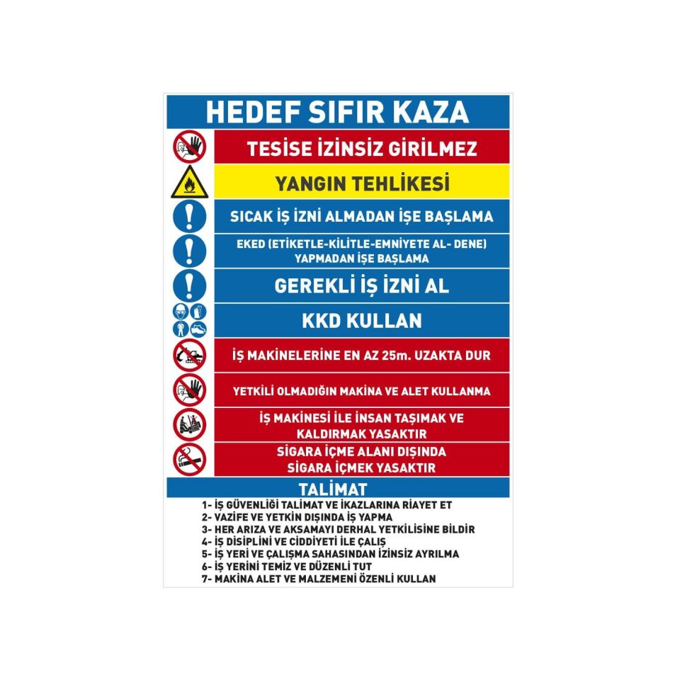 Hedef Sıfır Kaza Uyarı Levhası