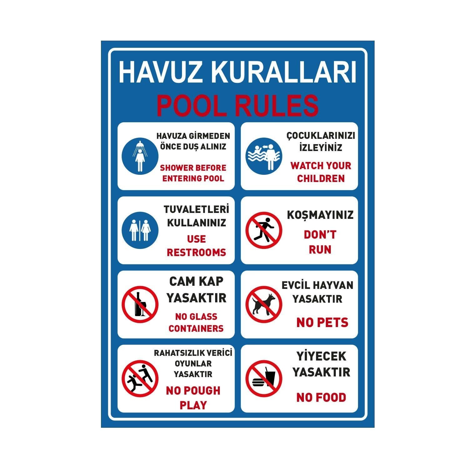 Havuz Uyarı Kuralları Pool Rules 2 Levhası