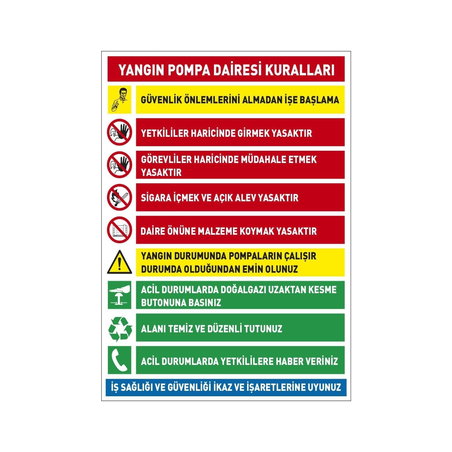 Yangın Pompa Dairesi Kuralları Levhası