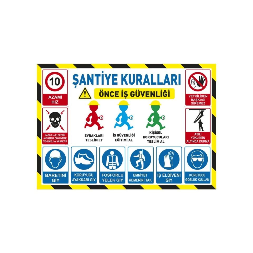 Şantiye & İnşaat Kuralları Uyarı Levhası 1 mm 70x100 Sac Levha