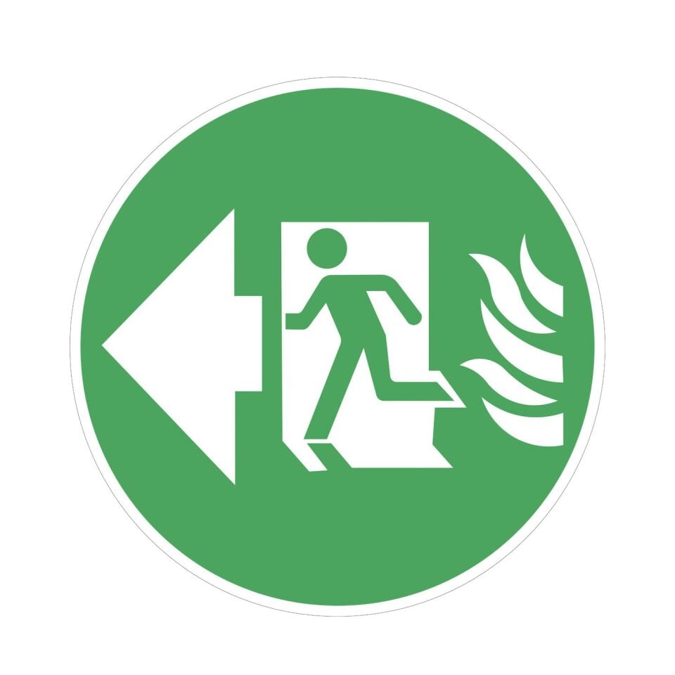 Acil Yangın Çıkışı Sol Yön Zemin Sticker Etiketi 30x30 Laminasyonlu