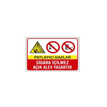Patlayıcı Gazlar Sigara içilmez Açık Alev Yasaktır Levhası