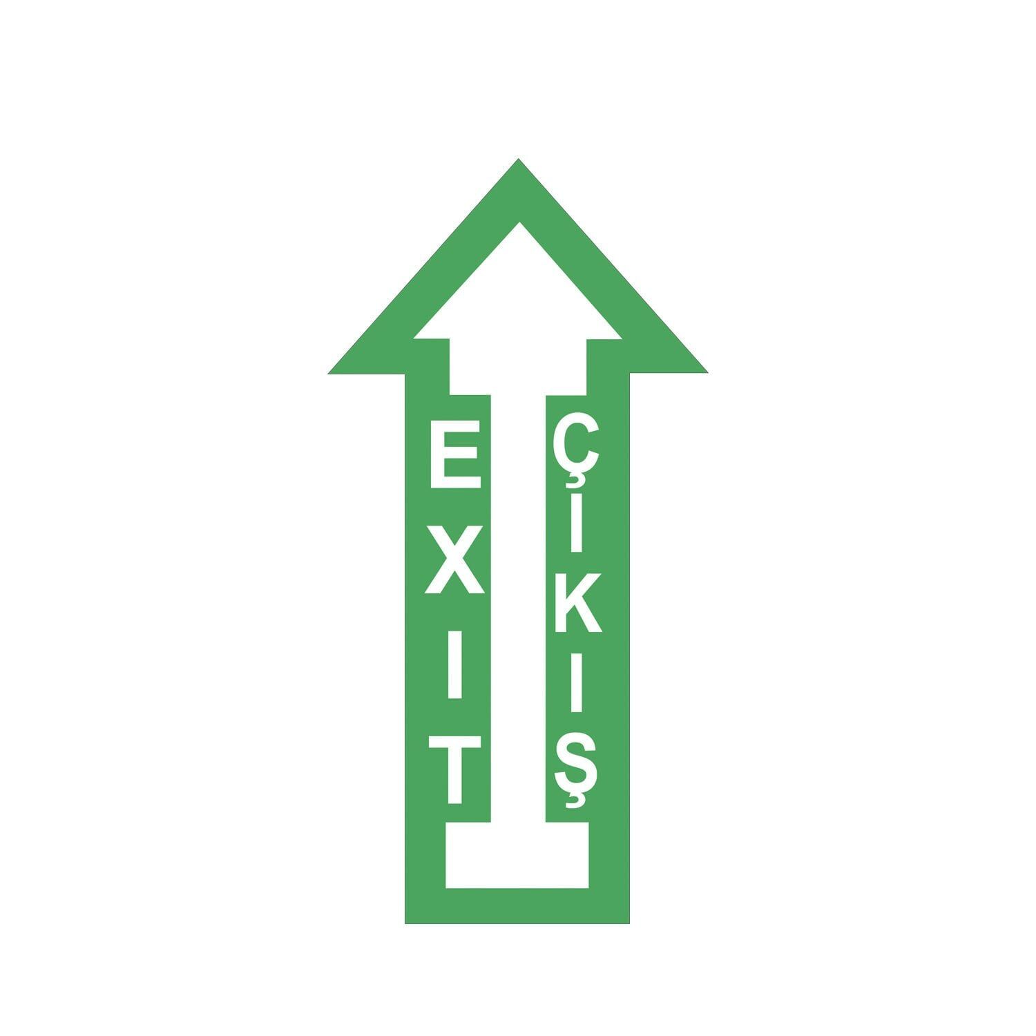 Exit Çıkış İleri Yön Zemin Sticker Etiketi 15x30 Laminasyonlu