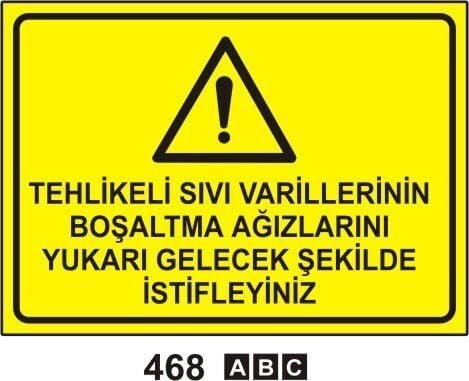 Tehlikeli Sıvı Varillerinin Boşaltma Ağızlarını Yukarı Gelecek Şekilde İstifleyiniz Levhası
