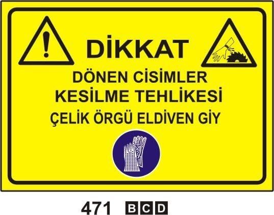 Dönen Cisimler Kesilme Tehlikesi Çelik Örgü Eldiven Giy