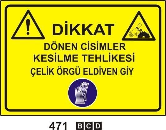 Dönen Cisimler Kesilme Tehlikesi Çelik Örgü Eldiven Giy