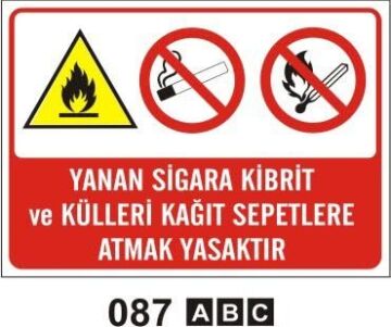 Yanan Sigara Kibrit ve Külleri Kağıt Sepetlerine Atmak Yasaktır