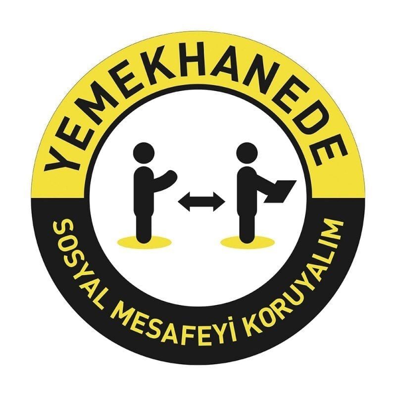Yemekhane de Sosyal Mesafeyi Koruyalım Zemin Sticker 30x30 Laminasyonlu