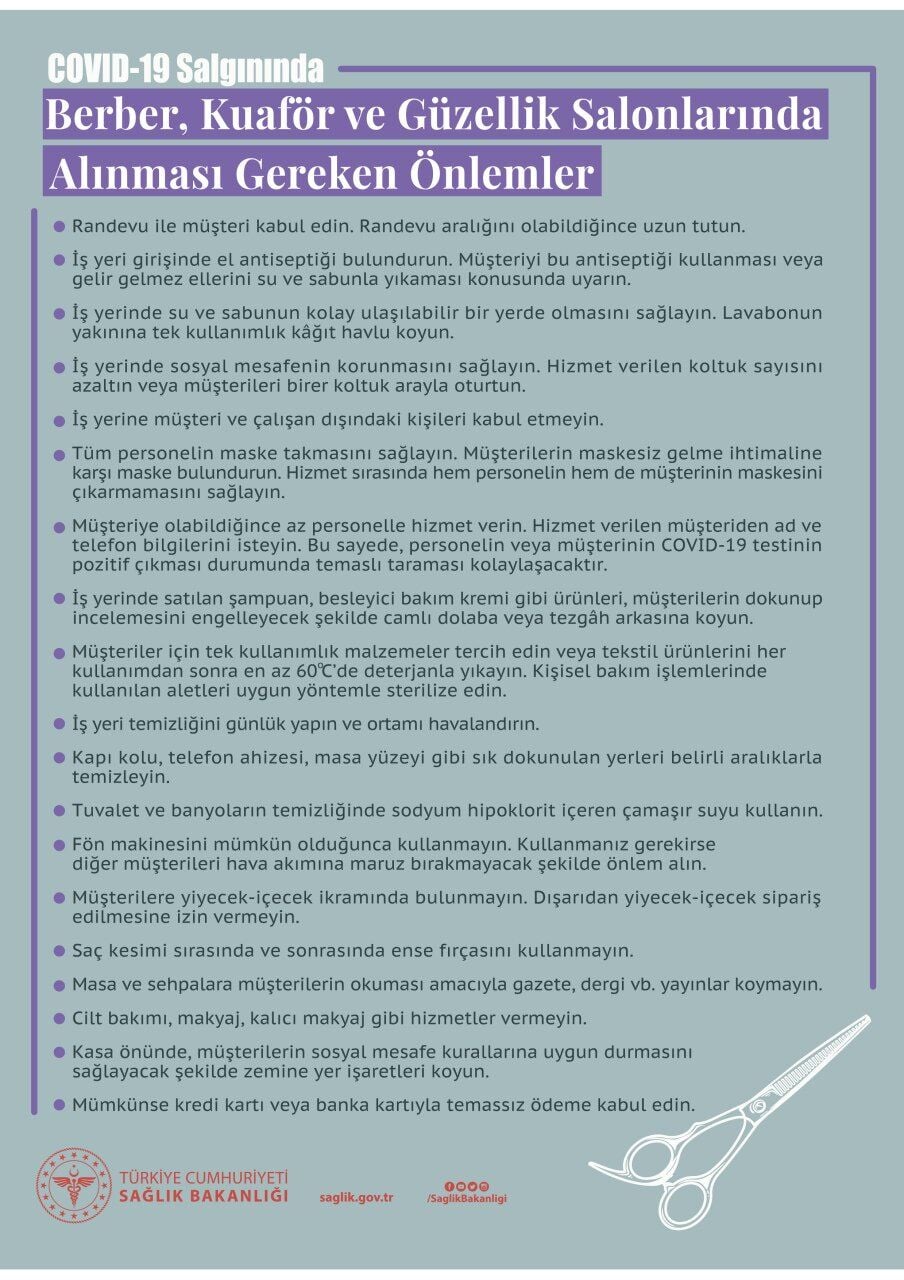 Kuaför ve Güzellik Salonlarında Alınması Gereken Önlemler