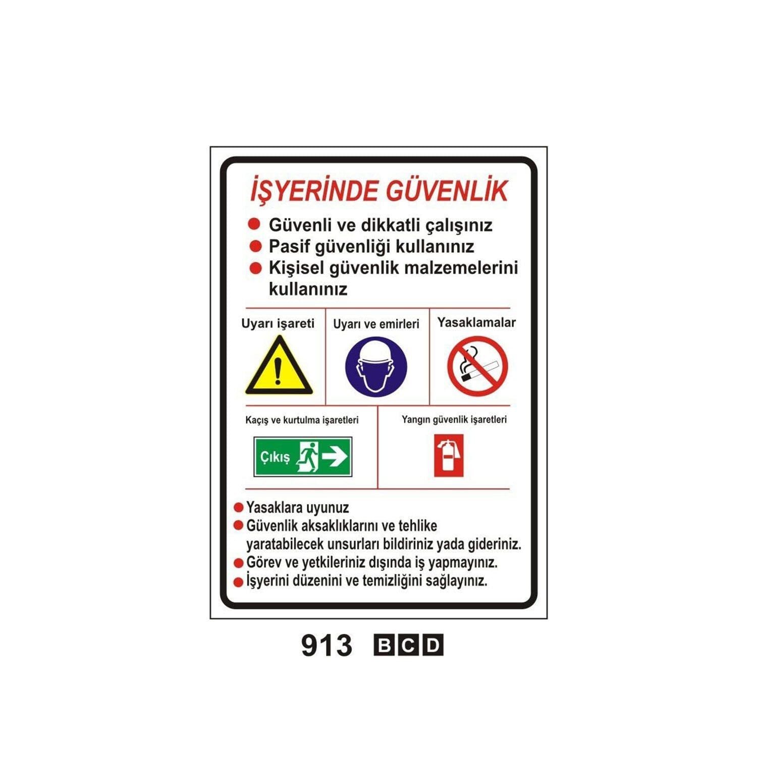 İş Yerinde Güvenlik Levhası