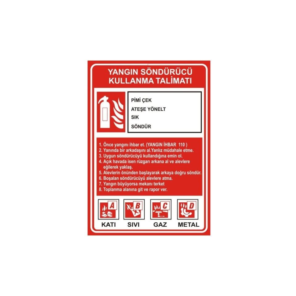 Yangın Söndürücü Kullanma Talimatı Levhası