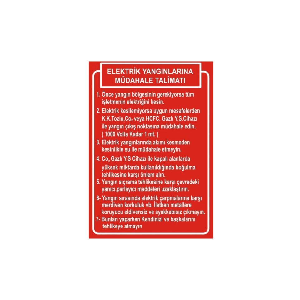 Elektrik Yangınlarına Müdehale Talimatı Levhası